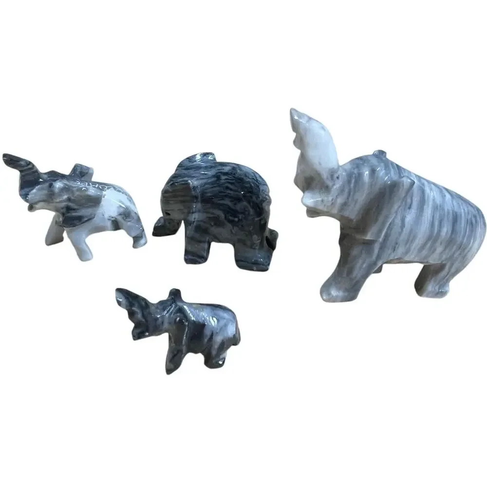 Vintage Marble Small Handcarved Elephants Set of 4 Excellent Used Condition